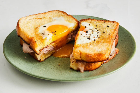 Egg-in-a-nest sandwich.