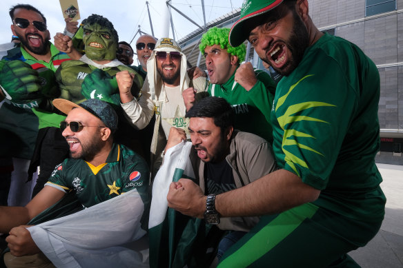 Ajaz Beg, in the cream outfit, is among thousands of fans who have come from overseas to watch the T20 World Cup.