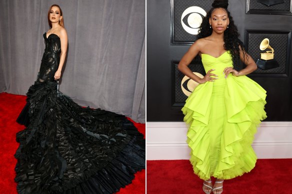 Anitta (left) in vintage Versace, and Dai Time, wearing H&M, at the Grammys.