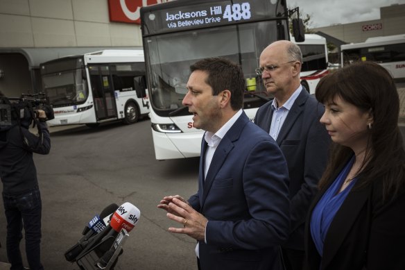 Danny O’Brien, centre, campaigning with Matthew Guy last month. 