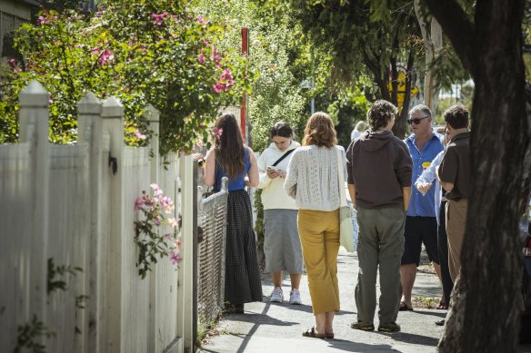 Hopeful tenants queue at an open for inspection in Brunswick on Saturday.