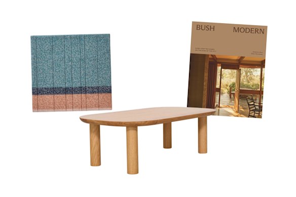 “Terrain” cushion cover; “Jacob” coffee table; Bush Modern by Jessica Lillico and Sean Fennessy.  