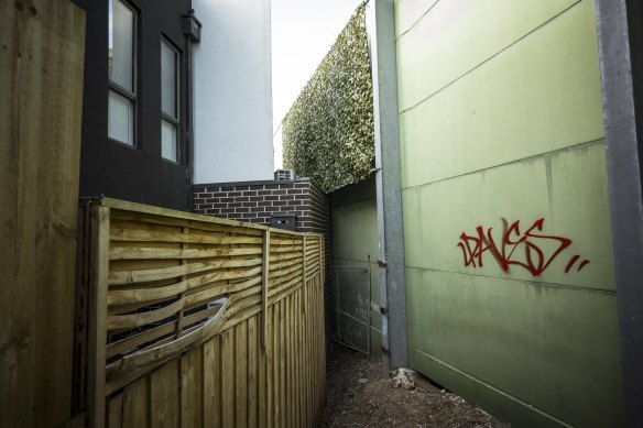 The Tullamarine Freeway noise wall at the back of the Bottos brothers’ Brunswick West property.