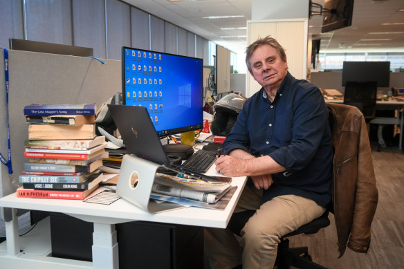 Tony Wright among his precious stuff, including his “new” Oxford English Dictionary.