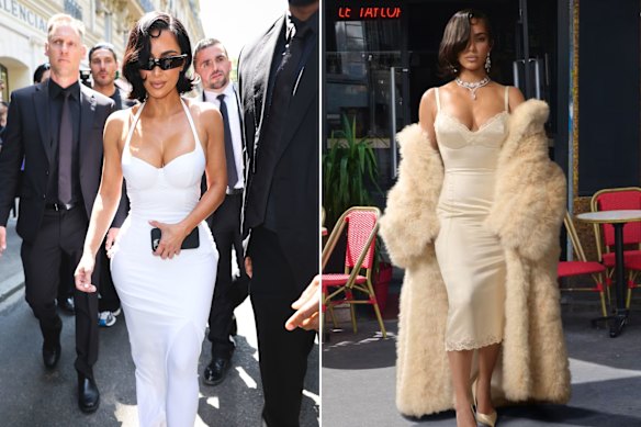 Kim Kardashian arriving at the Balenciaga show in Paris and modelling Balenciaga haute couture, autumn/winter, 2025/2026.