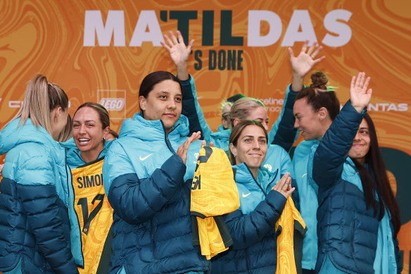 Kerr at the Matildas’ public presentation at Melbourne’s Federation Square on July 11, 2023.