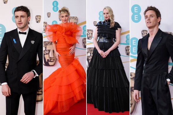 Paul Mescal; Florence Pugh in Harris Reed for Nina Ricci; Gwendoline Christie in Giles Deacon; Eddie Redmayne.