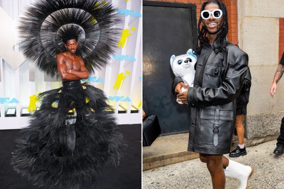 Lil Nas X in Harris Reed at the MTV Music Awards in August and wearing Coach outside the label’s show at New York Fashion Week in September.