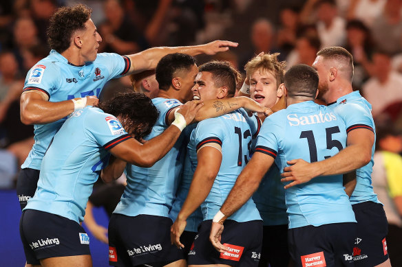 Max Jorgensen scores his first try in Super Rugby.