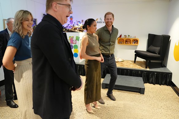 Meghan debuts her second look of the day, wearing Australian label St Agni.