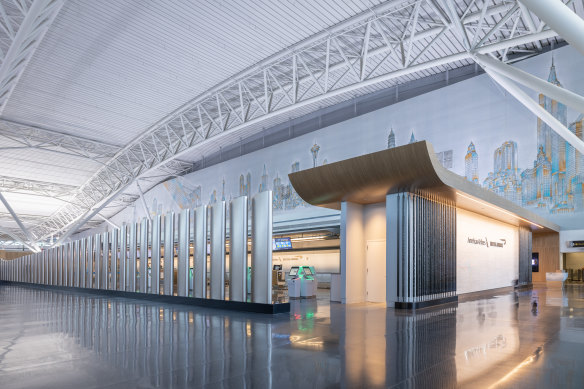 Clean lines: check-in for British Airways at the revamped JFK Terminal 8.