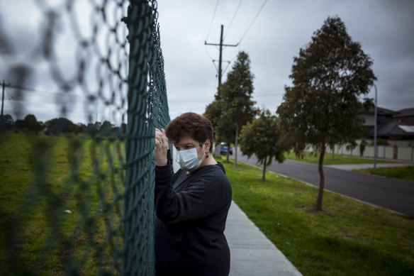 Effie Fotiadis outside St Basil’s last year. Her father died in hospital after contracting COVID-19 at the home.