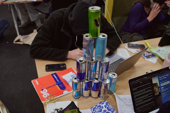 Students at Forestville Library on a Saturday night during their HSC trial exams.