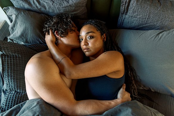 Chai Hansen and Aisha Dee play a couple whose relationship is torn apart when Lina is caught cheating on Cain in Watching You. 