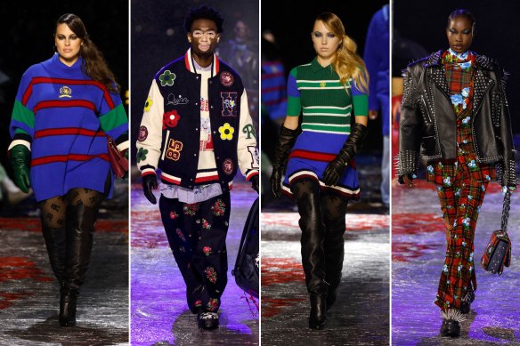 Models including Ashley Graham and Lila Moss on the runway for the Tommy Hilfiger show at New York Fashion Week.