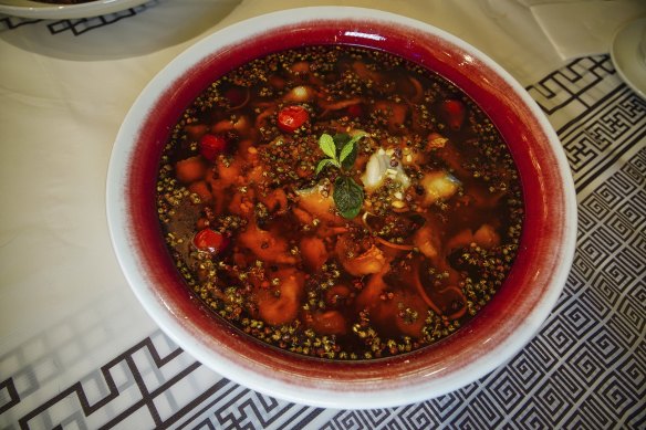 Mullet with pickled chilli.