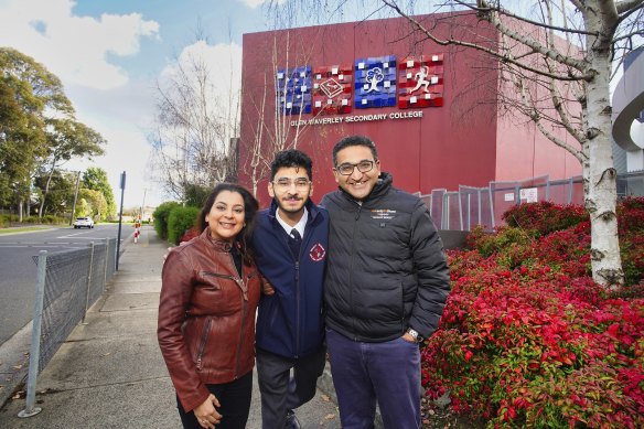 From left: Shivani, Arjun and Vishal Kapoor have strong family ties to Glen Waverley Secondary College.