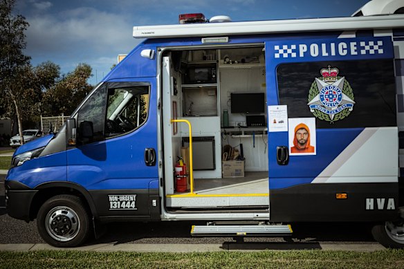 The information van set up by police in Truganina on Thursday.