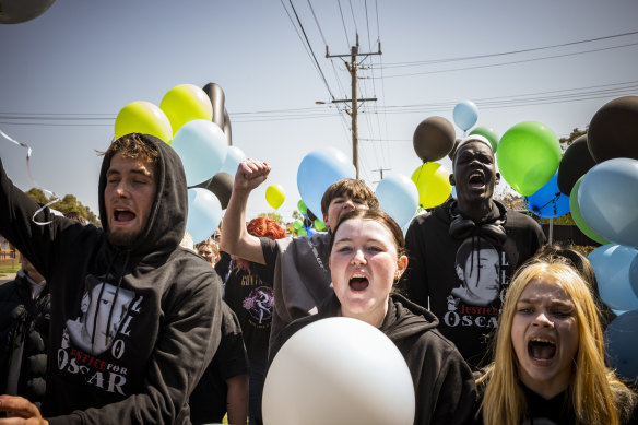 Oscar Hamilton’s girlfriend, Briannan Hibbert leads dozens of friends and supporters calling for an end to knife violence.