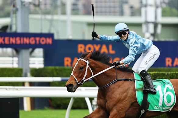 Siena Grima celebrates her Epsom win on God’s Window.