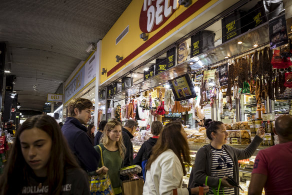 South Melbourne Market has increased its sanitary controls, including regular sanitising of hand rails and more public hand sanitiser stations. 