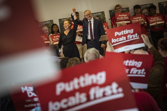 Prime Minister Anthony Albanese with Labor’s Candidate for Aston, Mary Doyle, this month.