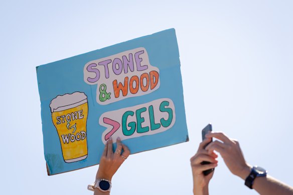A sign at the finish of the 2026 Sydney Marathon. 