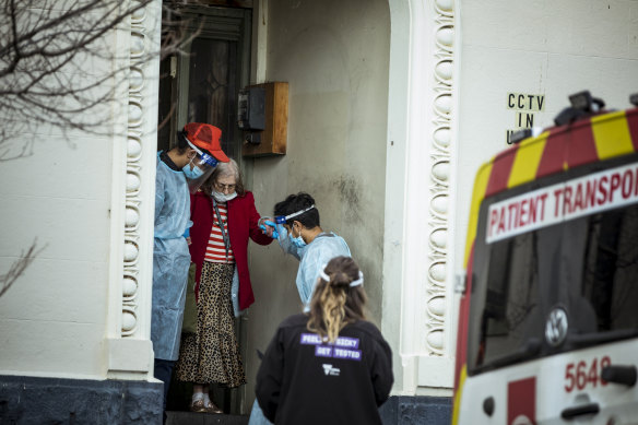 Residents being evacuated from Hambleton House following a COVID outbreak in August 2020.