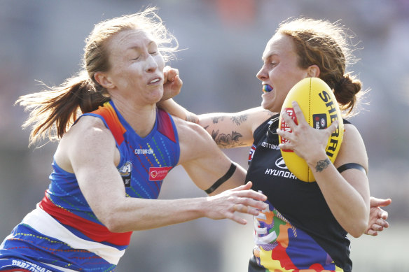 Tilly Lucas-Rodd, left, is among AFLW players who have expressed concern over the future of the competition. 