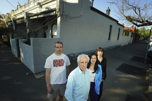 Nick Selenitsch, Charles Nodrum, Kate Nodrum and Kirsten Rann (L-R) at the North Fitzroy house where the Mike Brown mural was painted over.