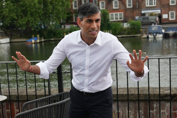 There’s fear in the ranks of the Tories. Prime Minister Rishi Sunak visits a rowing club last week.