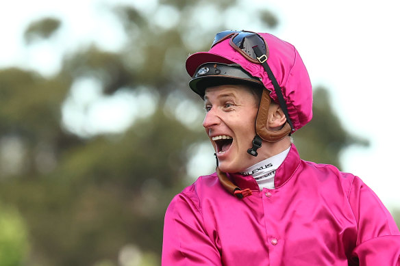 James McDonal on Fangirl after winning the King Charles III Stakes.