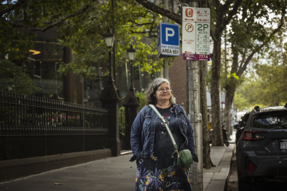 Contemplating space and time: Nicole Batch found the simplified parking signs in Lonsdale Street were still not easy to decipher.