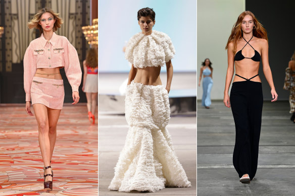 Hips made their return at (from left) Alice McCall, Ginger & Smart and Rumer. 