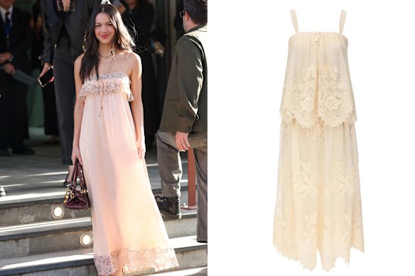 Above left: Olivia Rodrigo; right: Zimmermann “Luna” dress.