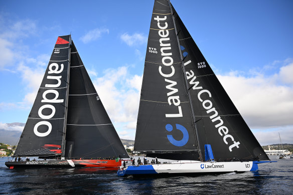 LawConnect nudges ahead to win the Sydney to Hobart Yacht Race.