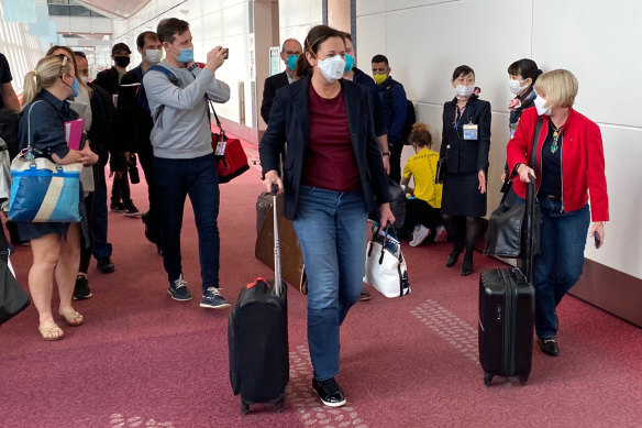Queensland Premier Annastacia arrives at Haneda Airport in Tokyo on Monday.
