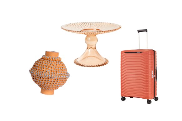 “Dot” vase; “Glace” cake stand; “Upscape” suitcase.