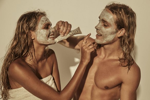 Models Billie-Jean Hamlet and Robbie Bain in the launch campaign for Etto, a new beauty brand conceived by Andrea Horwood.
