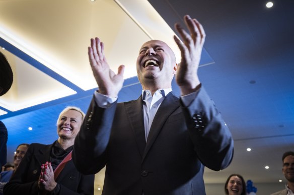 All happy and clappy. Josh Frydenberg at his campaign launch.