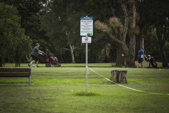 Plastic taping on Sunday signifying the end of the golf course and the start of the park area.