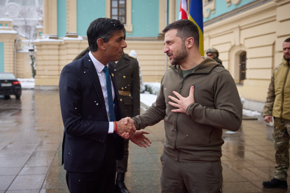 British Prime Minister Rishi Sunak and Ukrainian President Volodymyr Zelensky.