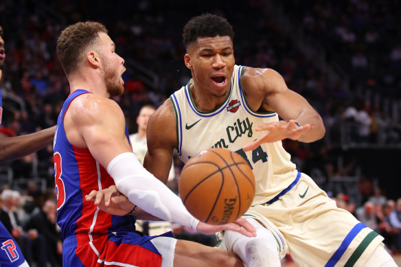 Antetokounmpo and Blake Griffin had a confrontation early in the game.