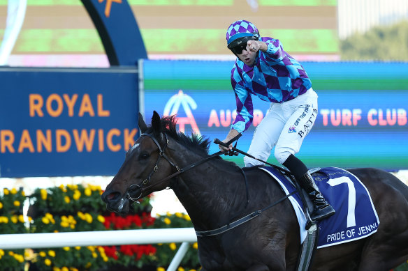 Declan Bates celebrates Pride of Jenni’s astounding Queen Elizabeth Stakes win.