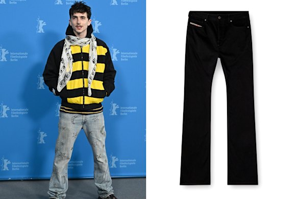 Above: Timothée Chalamet. Right: Diesel “bootcut jeans 2007”.