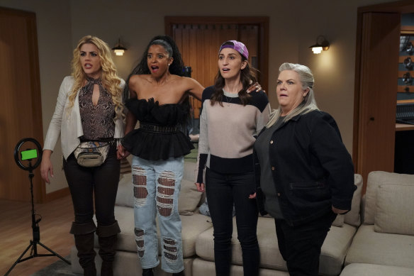 Busy Philipps, Renée Elise Goldsberry, Sara Bareilles and Paula Pell in Girls5eva.