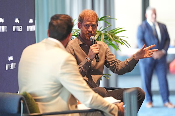 Harry on stage during a Q&A session at the Western Bulldogs HQ, where he spoke about the challenges of modern fatherhood.