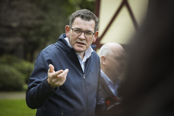 Victorian Premier Daniel Andrews speaks to the media on Saturday.