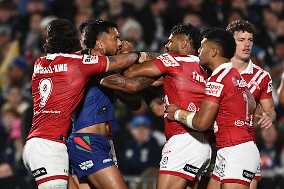 Tempers flared approaching half-time on Saturday.