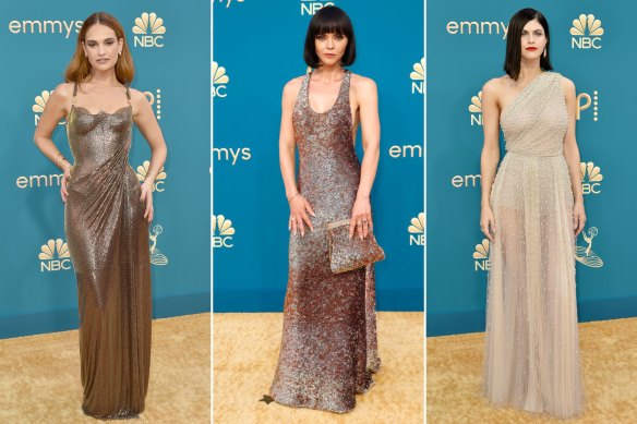 Statuesque ... (from left) Lily James, Christina Ricci, Alexandra Daddario.